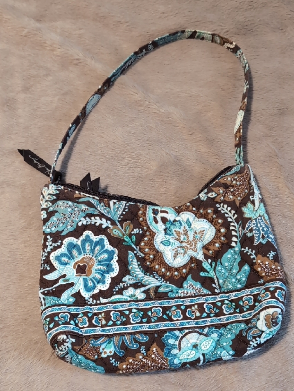 Vera Bradley Teal and Brown Floral Quilted Shoulder Bag - Picture 4 of 8
